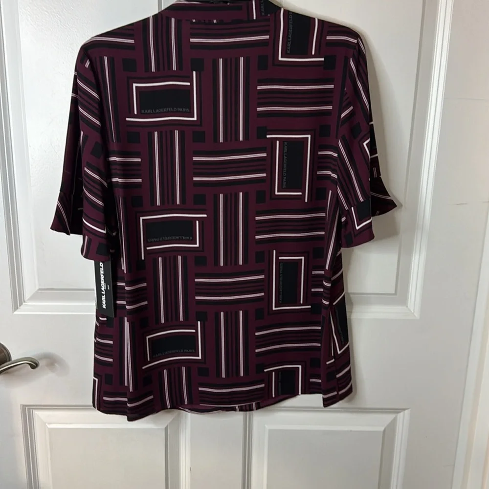 Karl Lagerfeld Burgundy and Black Patterned Blouse - Picture 4 of 4